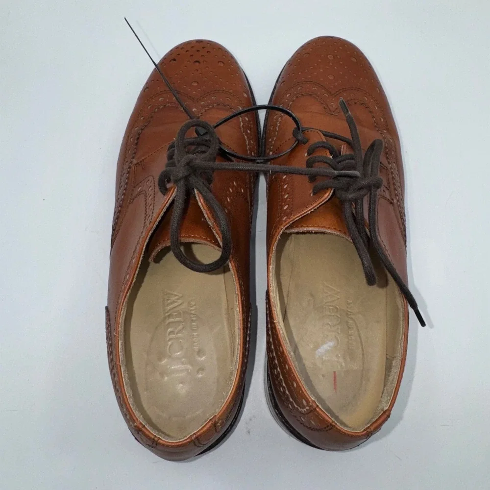 J.Crew Ludlow Wingtip Oxfords Tan Leather‎ Brogue Shoes Made in Italy Men's 7 B